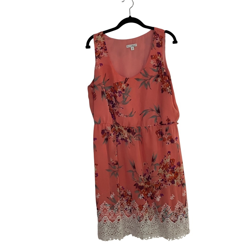 Eva Mendes Floral Sleeveless Dress Women 14 Coral Pink  Lace Hem Boho Romantic